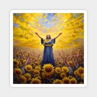 FREEDOM FOR UKRAINE - women in field, illustration, painting style Magnet