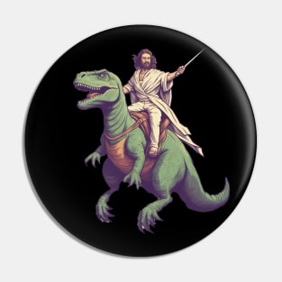 Jesus riding t rex, Funny Christian Design Pin