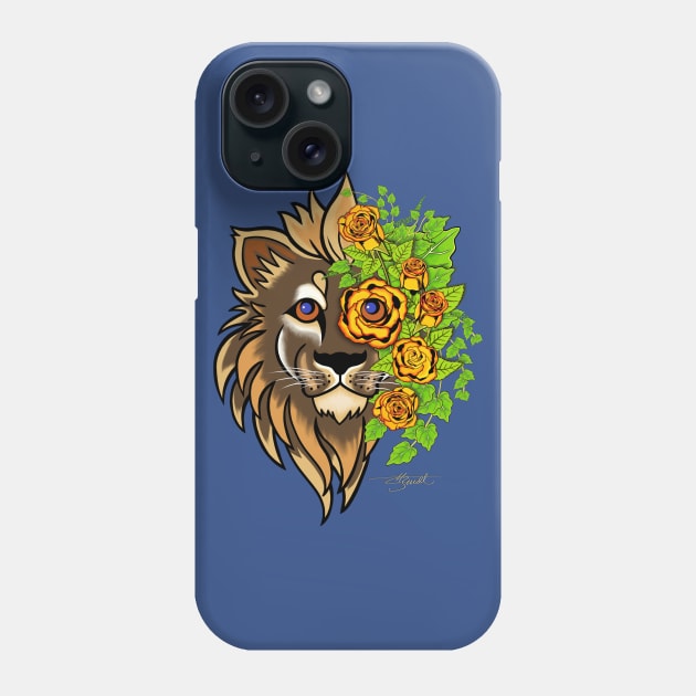 Lion with Roses Phone Case by Christopher Bendt