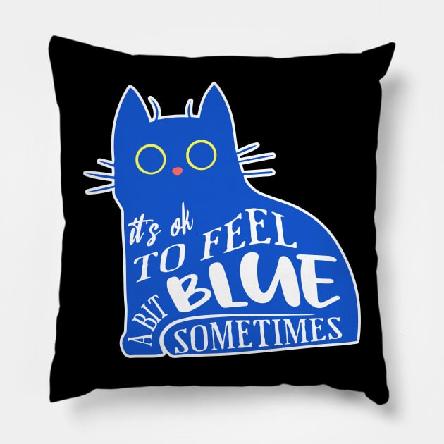 Feeling Blue (Cat) Pillow by Mey Designs