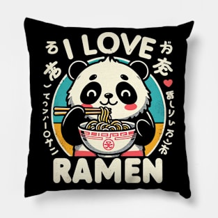 I Love Ramen - Kawaii Cute Panda - Retro Graphic Pillow