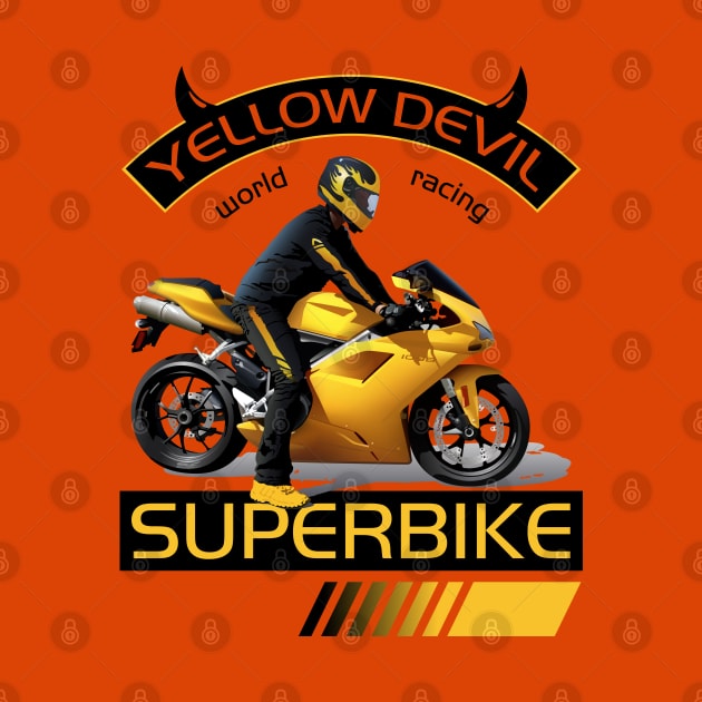 Yellow Devil Superbike World Racing, T-shirt for Biker, MotorCycle Rider Tee, Biker Dad Gift by Ben Foumen