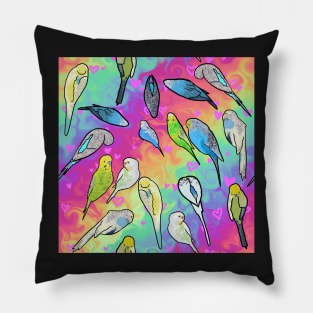 Rainbow Swirl Parakeets Large Scale Pillow