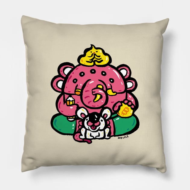 Pink baby elephant with bitcoin Pillow by nokhookdesign