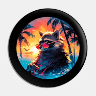 Raccoon in sunglasses on a beach Pin