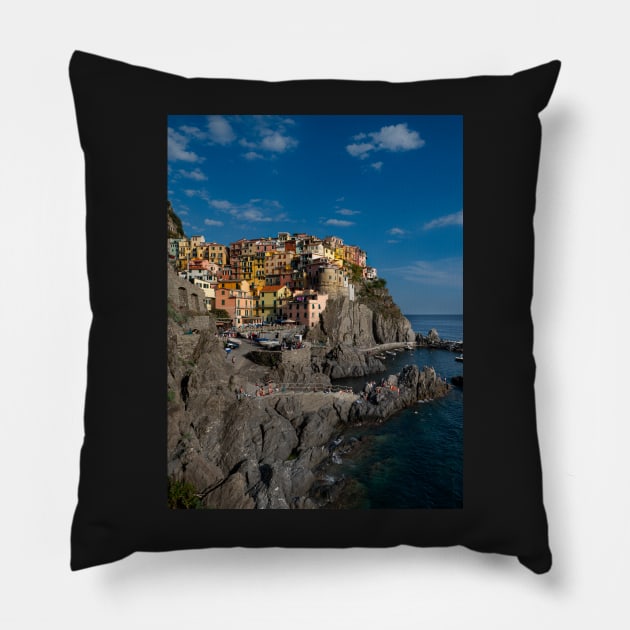 View on the cliff town of Manarola, one of the colorful Cinque Terre on the Italian west coast Pillow by Dolfilms