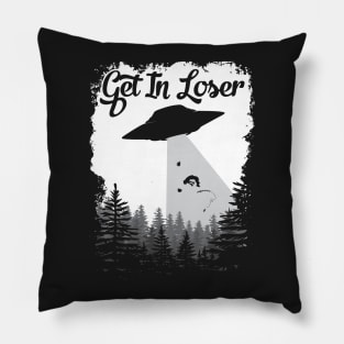 Alien Abduction - UFO Get In Loser Men Fishing print Pillow