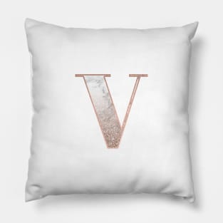 Monogram rose gold glitter marble V Pillow