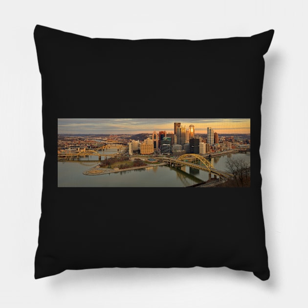 Pittsburgh Panoramic Sunset Pillow by AdamJewell