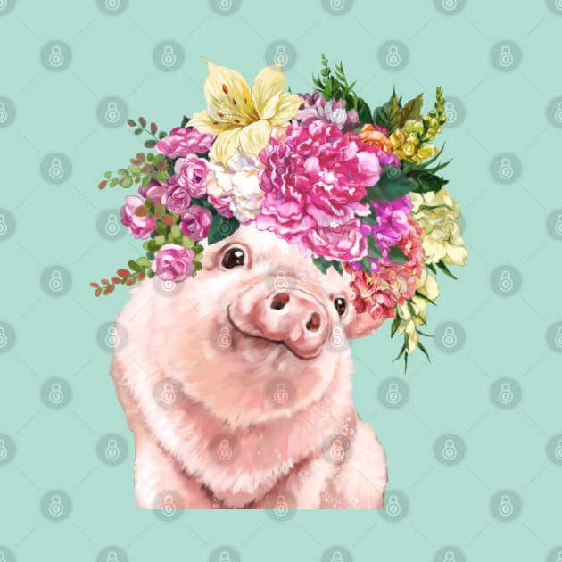 Lovely Baby Pig with Flower Crowns in Green by bignosework