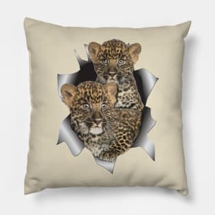 Leopards cubs popping out of a shirt Pillow