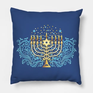 Golden menorah for Hanukkah Pillow