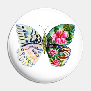 Painted green butterfly with flowers Pin