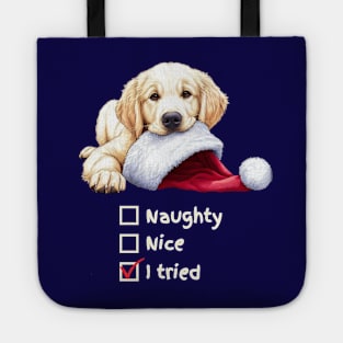 Naughty or Nice Golden Retriever Pup Tote