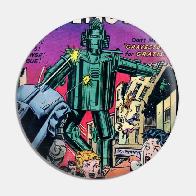 Giant Robot vs Retro Tank Comic Cover Pin by Weirdette