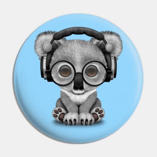 Cute Baby Koala Bear Dj Wearing Headphones Pin