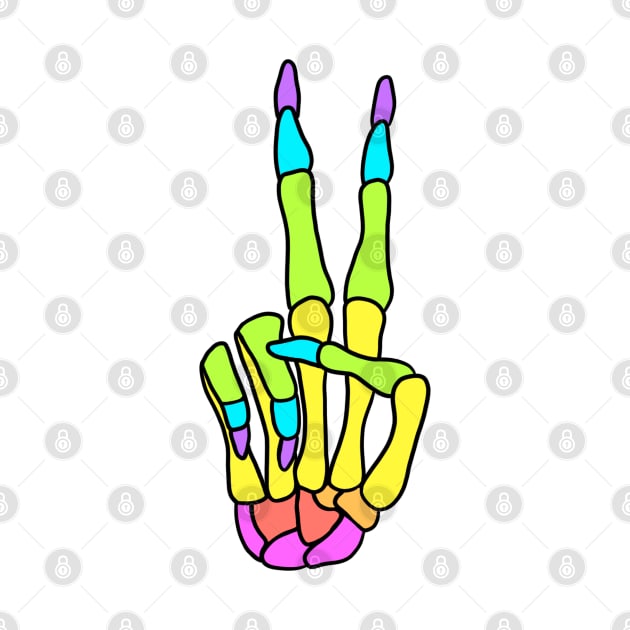 Rainbow Peace Sign Skeleton Hand by bloomingviolets