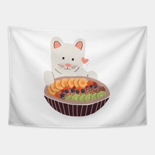 Cat with Acai Bowl Tapestry