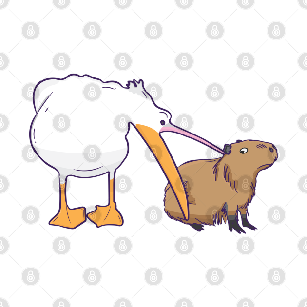 Pelican Tries to Eat Capybara Funny Cute Kawaii Meme Capybara Tapestry TeePublic