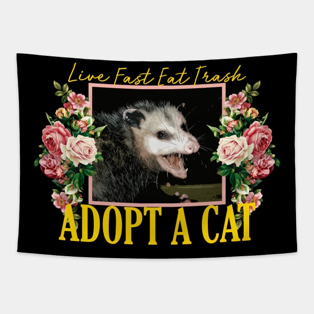 Adopt a Cat Possum Floral Aesthetic Tapestry by giovanniiiii