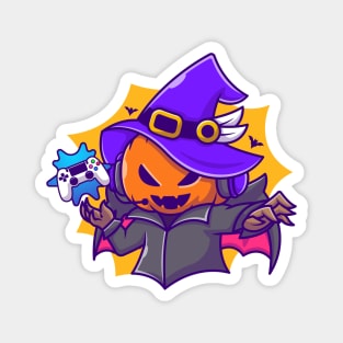 Cute Witch Pumpkin Gaming Cartoon Magnet
