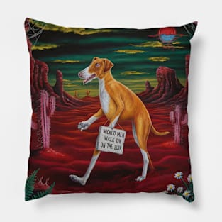 AI generated orange dog wicked men on the sun Pillow