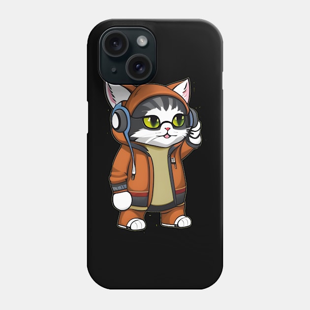 Paws & Playlists: Stylish Cat with Jacket and Headphones Phone Case by ImaginativeInkPOD