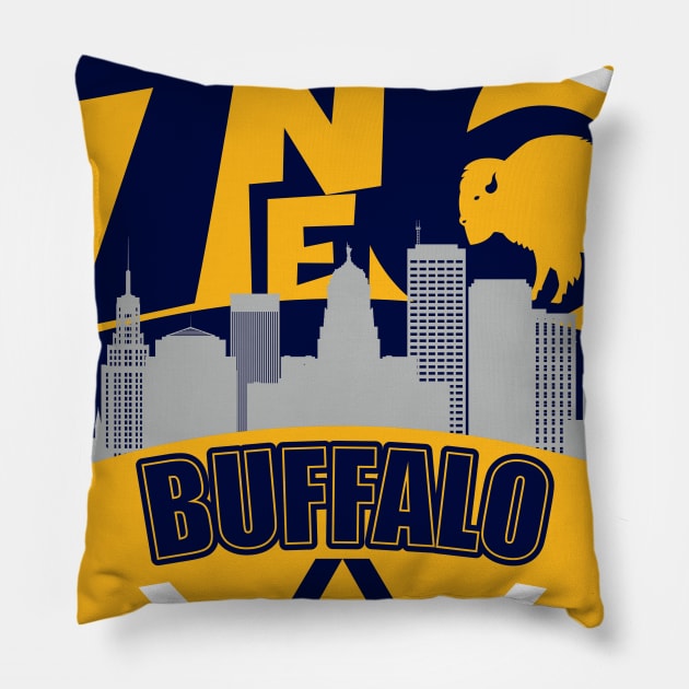 716 Buffalo Hockey Yellow Shield Pillow by AssortedRealitee