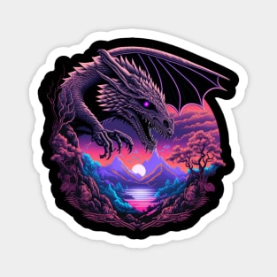 Retrowave Japanese Mythology Dragon Magnet