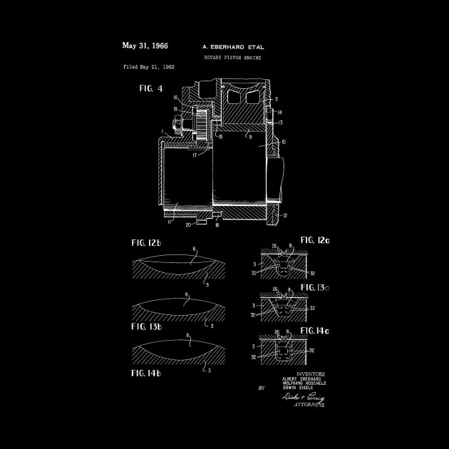 Rotary Pistol Engine Vintage Patent Hand Drawing by TheYoungDesigns