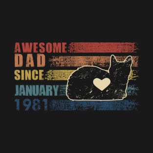 Vintage Dad 1981 January Cat Lover Gift For Fathers Day T-Shirt