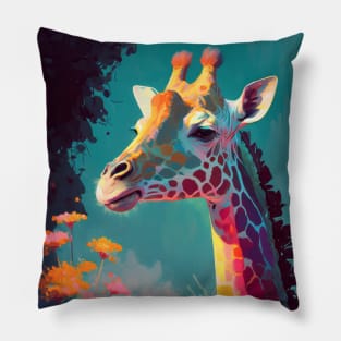 Giraffe Animal Portrait Painting Wildlife Outdoors Adventure Pillow