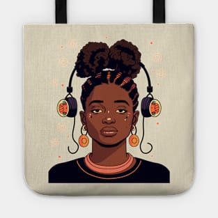 Nostalgic 90s Kid Black Girl with Headphones Illustration Tote