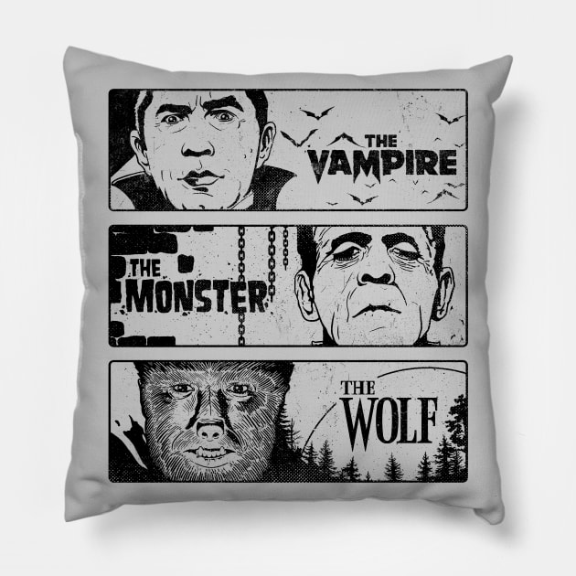 The Vampire The Monster and The Wolf II Pillow by Getsousa