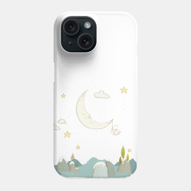 Visiting the moon, a bears adventure Phone Case by joyandgrace