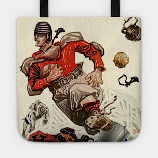 Vintage Sports Football Player and Bulldog Mascot Tote