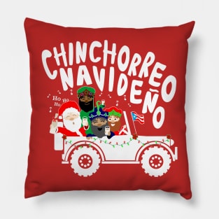 Puerto Rican Christmas Chinchorreo Coquito Santa Three Kings Text White Pillow