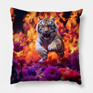 Floral Inferno Tiger Pillow