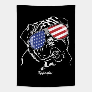 Proud Pug American Flag sunglasses patriotic dog Tapestry