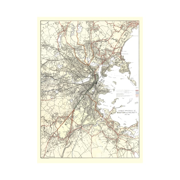Vintage Boston Transit Line Map (1914) by Bravuramedia