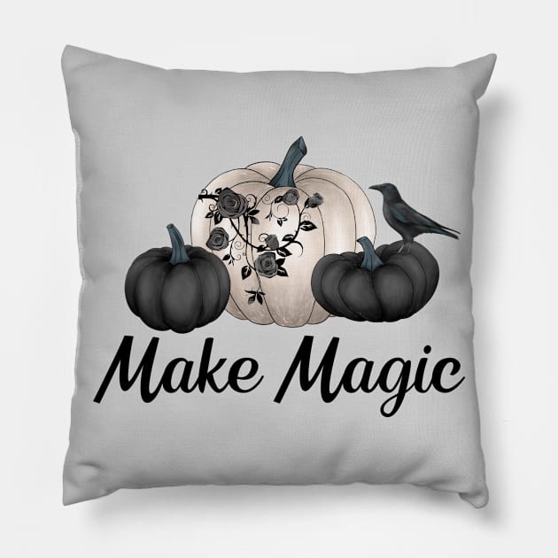 Raven Black Pumpkins Make Magic Halloween Gothic Wicca Pagan Gifts Pillow by InnerMagic