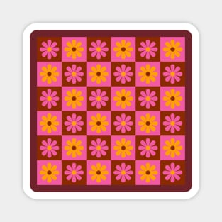 Hot Pink Mod Flower Checkers Magnet