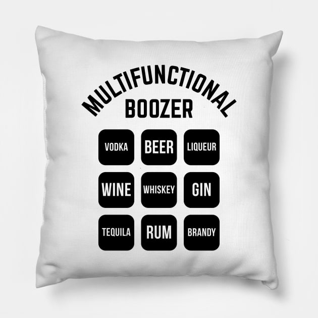 Multifunctional Boozer (Drinking Alcohol / Black) Pillow by MrFaulbaum