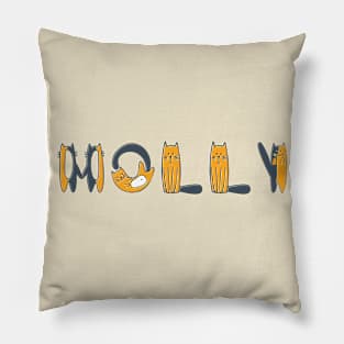 Molly | Girl Name | Cat Lover | Cat Illustration Pillow