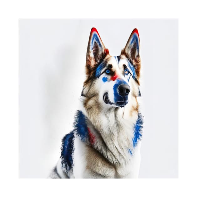 [AI Art] Red, blue and white German Shepherd by Sissely