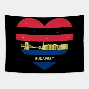 Hungary Skyline cityscape Heart Shape Birds Flying Budapest Tapestry