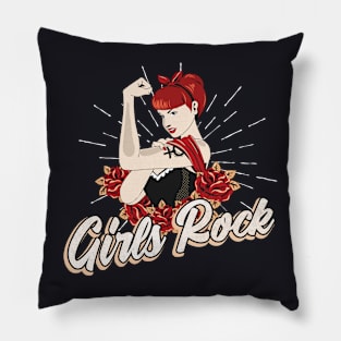 Girls Rock Rockabilly Pin-Up Women's Day Gift Pillow