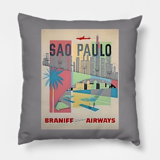 Sao Paulo Brazil Braniff Travel Poster 1960s Pillow