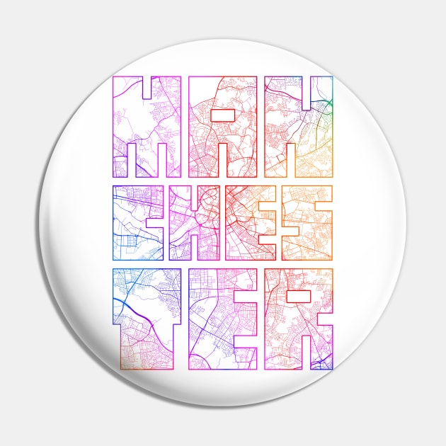 Manchester, England, UK City Map Typography - Colorful Pin by deMAP Studio