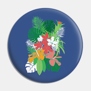 Tropical Flowers Palm Leaves Pin